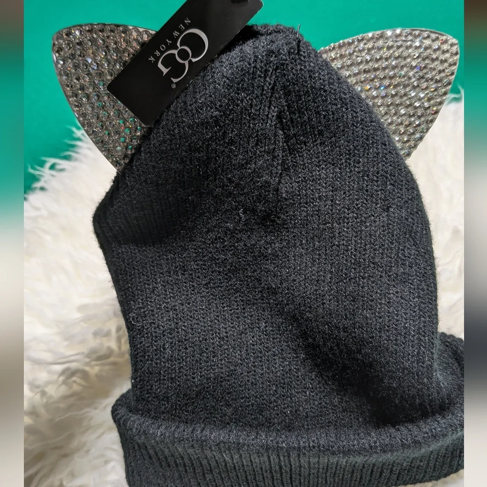 Black Knit Hat with Silver Cat Ears